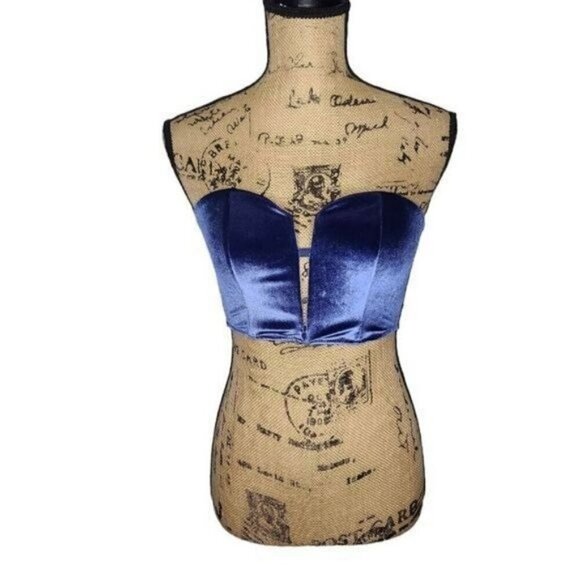 Victoria's Secret Navy Blue Velvet Velour Strapless Bra Lace Back size Small - Picture 1 of 8